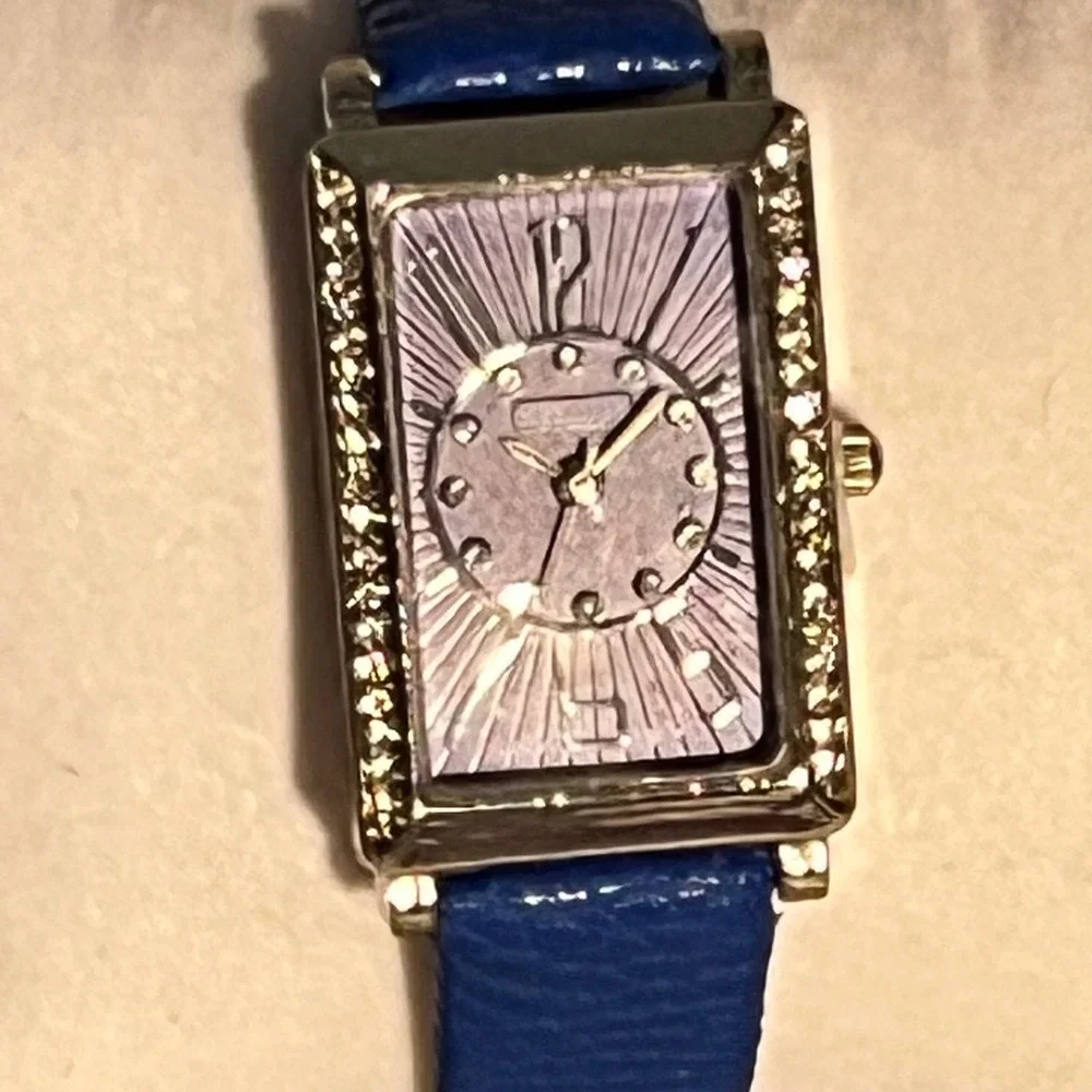 Strada Rectangular Watch Blue Purple Silver Tone Crystal Accents‎ with Box